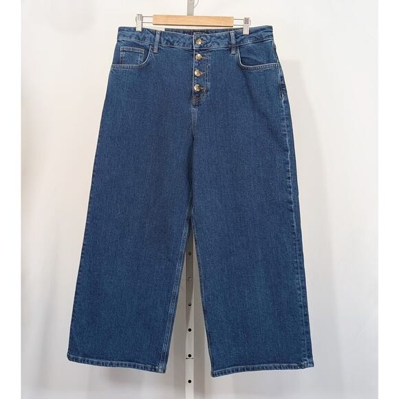 Boden Jeans Button Fly Wide Leg High Rise Cropped Misses Size US 12 UK 18 New - Picture 1 of 7